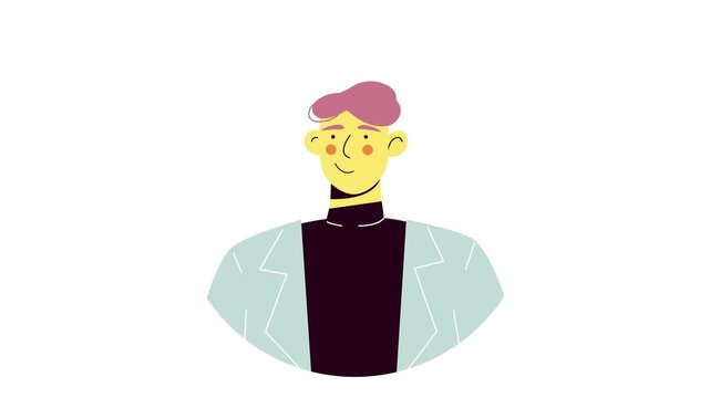 Animated style smiling young man portrait in flat vector illustration