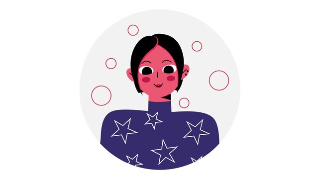 Animated smiling woman portrait in star sweater vector illustration