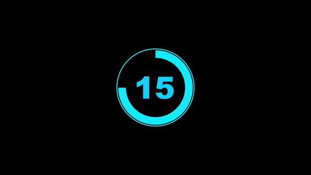 Digital circle countdown timer twenty seconds animation from 20 to 0 seconds on black background, 20 second countdown timer concept, 20 seconds simple countdown timer animation.