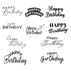 Obraz premium Happy Birthday Typography Bundle SVG, Hand Lettering Birthday Quotes Set, Black and White Script Font Design Collection