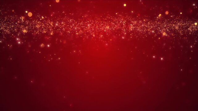 Glowing Sparkles Scattering Over Dark Red Gradient Background with Bokeh Lights
