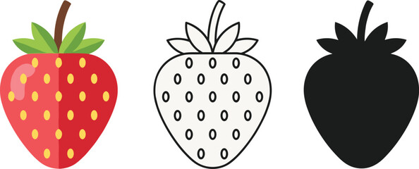 Strawberry illustration set, realistic fruit drawing, outline vector artwork, black silhouette design, minimal art collection, modern stylized berry illustration © HASAN