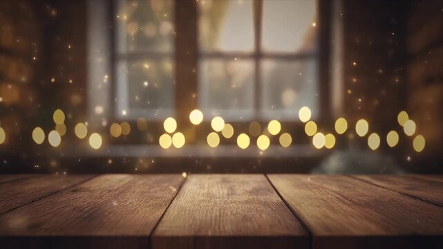 Warm String Lights Glowing on Wooden Surface in Cozy Indoor Setting