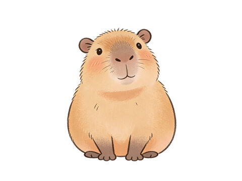chubby smiling capybara watercolor isolated transparent background png