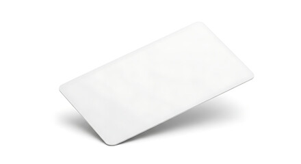 Naklejka premium Blank white plastic card mockup isolated on white background for credit card design or identity badge and gift card branding template with shadow effect and clean minimalist surface for finance
