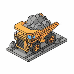 Isometric Mining Dump Truck Loaded with Rocks. © Wahyuuu