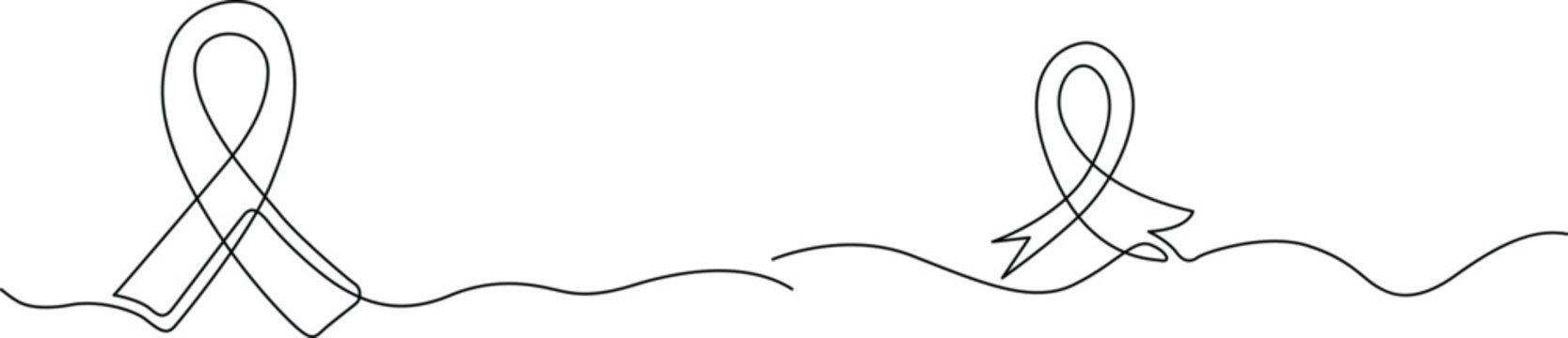 Continuous line art drawing of two awareness ribbons for medical support and health hope Vector