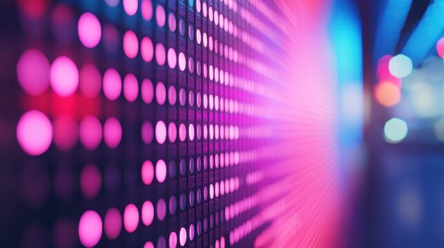 Abstract glowing digital grid with vibrant pink and blue lights creating a futuristic technology background