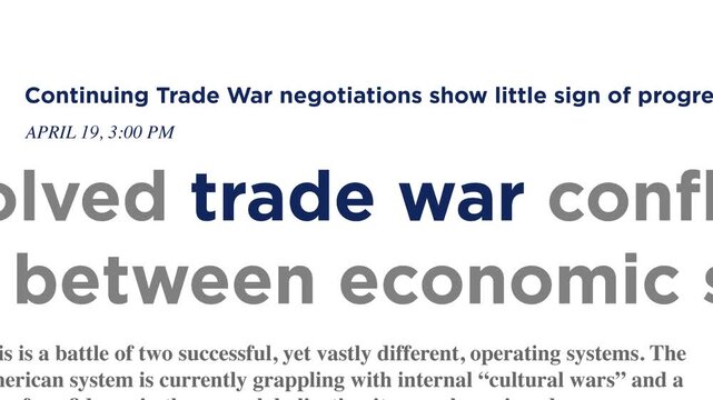 Trade War in Global News Headlines Loop. Loopable animation showcasing Trade War featured in global news headlines across international media. 4K Video Animation.
