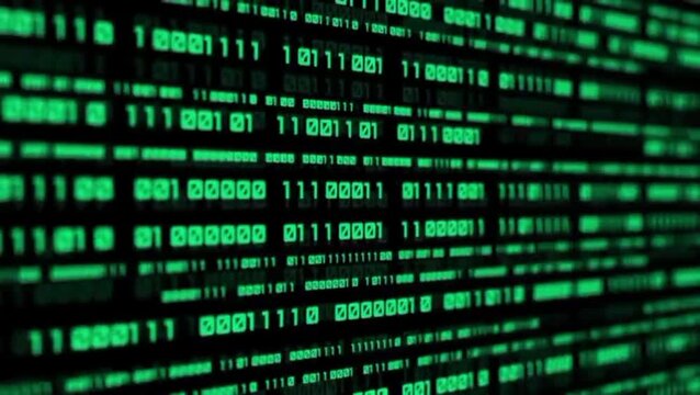 Futuristic Digital Screen with Falling Green Numbers and Binary Code