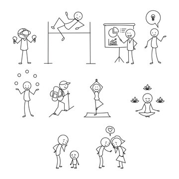 Strichm&auml;nnchen stick figure character set doing various activities and sports
