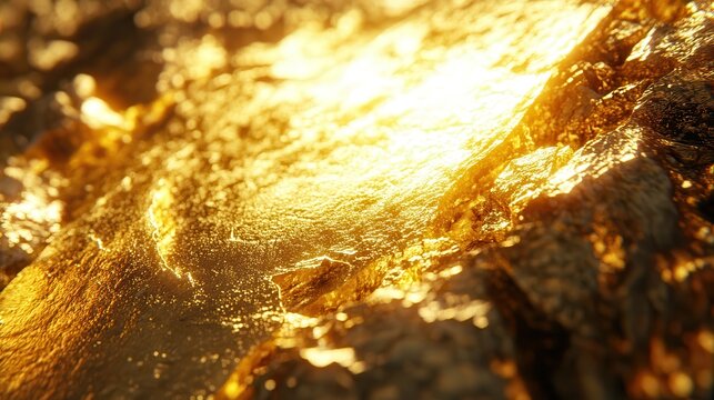 Abstract Close-Up Texture of Gleaming Gold Metal with Intense Light Reflections