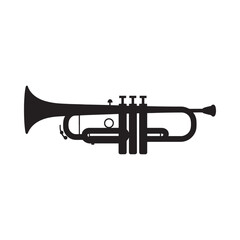 Naklejka premium A black silhouette of a brass trumpet against a plain white background
