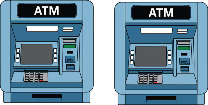 Automated teller machine ATM vector illustration set for banking financial services and money withdrawal electronic payment concepts.
