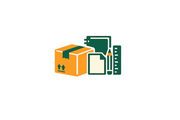 Fototapeta premium Minimalist graphic design showing a cardboard box with shipping