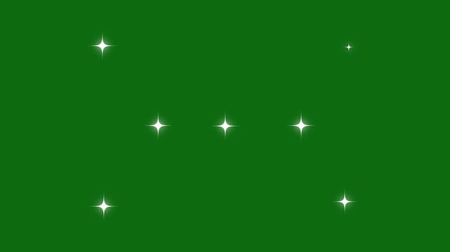 4K Twinkling stars animation fast glitter motion white cartoon blinking stars flat vector doodle sparkle glowing light trails 2D shining twinkle effect green screen background 4k video