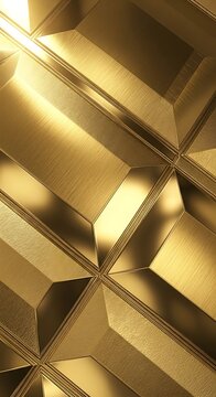 Golden metallic 3D geometric pattern, luxury gold texture background, shiny reflective surface, modern abstract design element