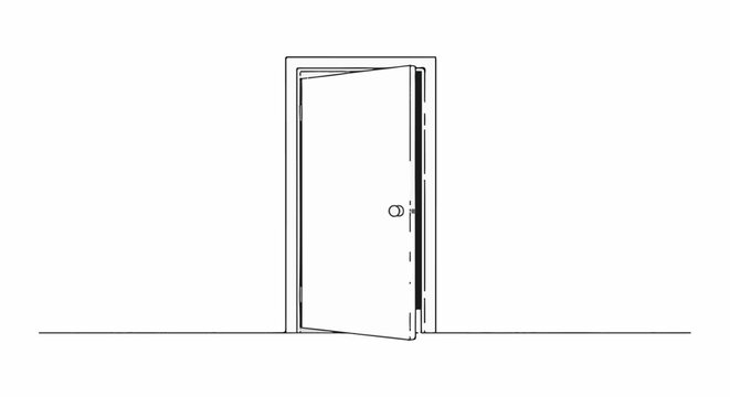 Open doorway with a slightly ajar door, a simple line drawing