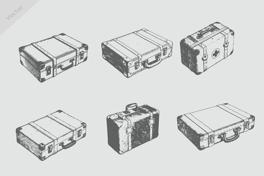 travel suitcase in vintage engraving style vector illustration. hand drawn sketch travel suitcase