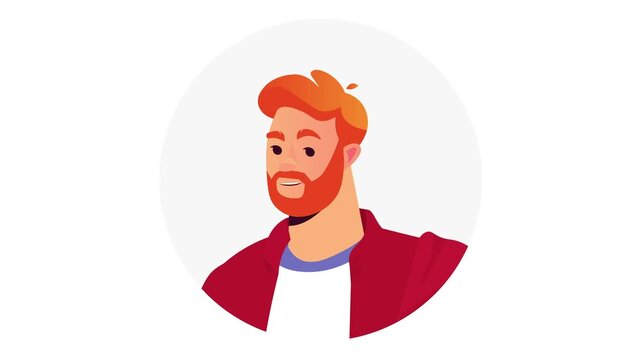 Smiling red-haired bearded man avatar in flat animated vector style