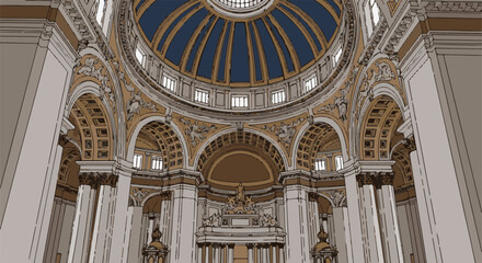 Obraz premium Ornate classical dome interior with intricate carvings and arched windows