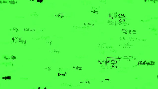Abstract Mathematical Formulas and Physics Equations Animation on green scren Background