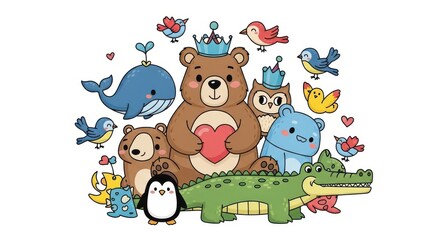 Fototapeta premium A set of funny vector art illustrations featuring a bear, dog, and cat designed as fun toys for kids and baby childhood cards