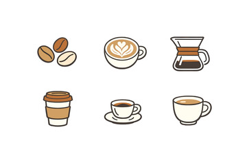 Fototapeta premium Different types of coffee served in various cups and containers presented together on a simple background for coffee lovers and enthusiasts