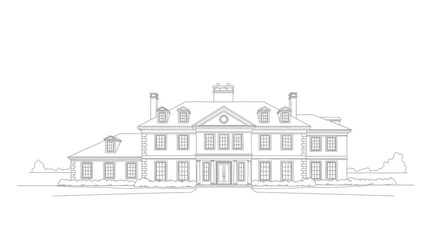 Naklejka premium Elegant Classic House Outline Drawing isolated white background