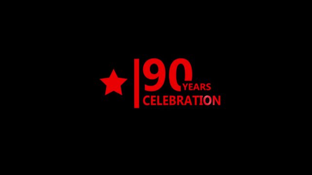 90 Years Celebration Typography with Red Text and Star Symbol on Black Dark Background Representing Anniversary Event and Commemorative Design
