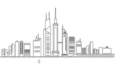 Fototapeta premium Contemporary global financial district skyline in minimal line art for corporate branding, real estate marketing, and urban architectural editorial use