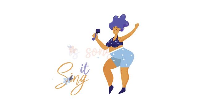 Animated cartoon woman singing with Life Is Song quote on white background