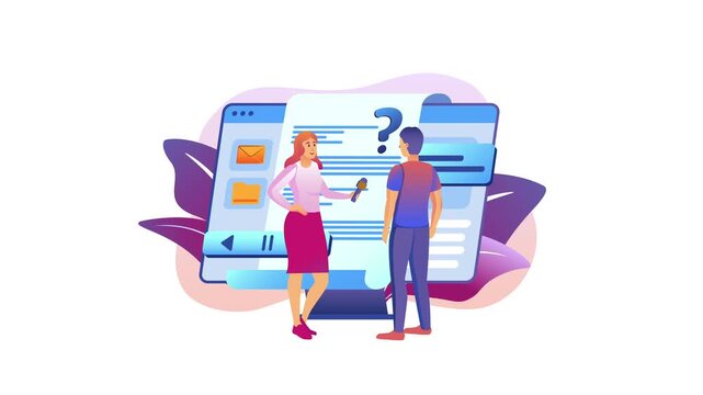 Animated online interview and feedback discussion with support chat interface