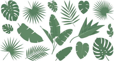 Repeating tropical foliage pattern with monstera palm fronds and banana leaves clean geometric style seamless line art vector illustration © Mehg