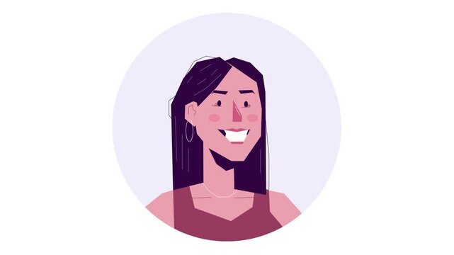 Smiling young woman vector portrait in flat animated illustration