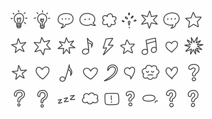 Naklejka premium A collection of simple black and white line icons depicting ideas communication weather and various abstract symbols high quality professional detailed modern elegant stylish clean crisp