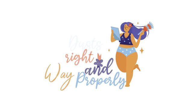 Clean Your Dusts the Right Way quote with woman cleaning animation