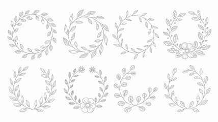 Obraz premium A collection of hand drawn floral wreaths and botanical elements are displayed in black and white offering versatile designs for various projects high quality professional detailed