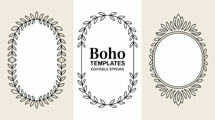 Obraz premium A collection of three black and white floral frame designs with a central design including the text boho templates high quality professional detailed modern elegant stylish