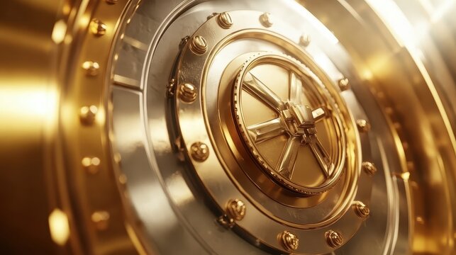 Intricate Golden Vault Door Mechanism Detailed Close Up Reflecting Wealth and Security