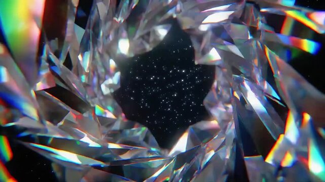 Sparkling crystal diamond reflecting rainbow colors in motion video footage.