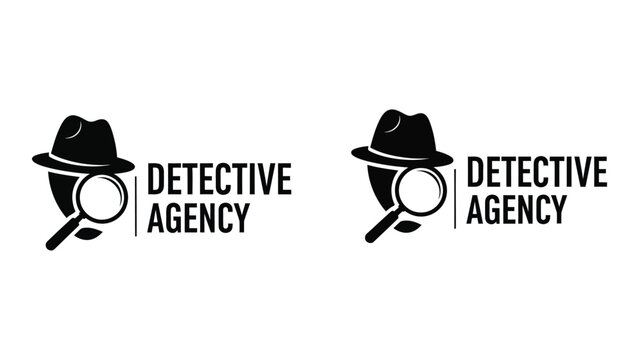 Detective agency logo with magnifying glass and fedora