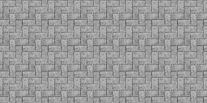 Brick paving stone pattern. Seamless sidewalk texture. Grey patio driveway blocks.