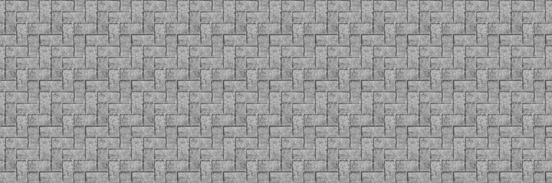 Brick paving stone pattern. Seamless sidewalk texture. Grey patio driveway blocks.