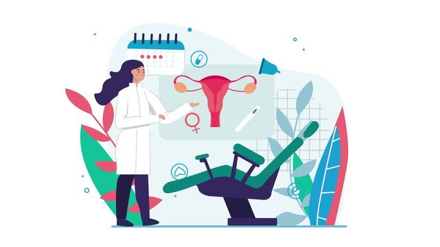 Gynecologist explaining reproductive health with uterus model in clinic