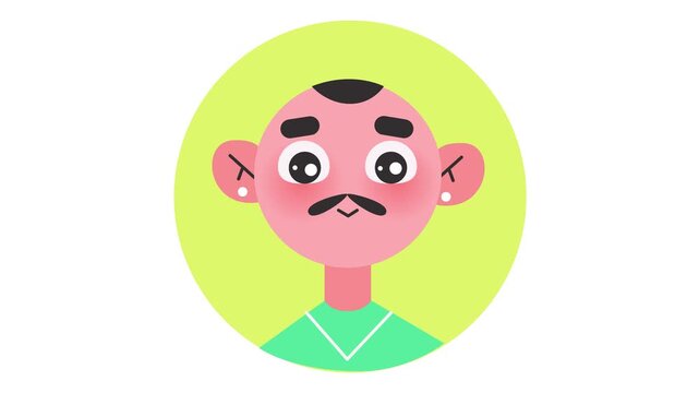 Sleepy bearded male avatar illustration in lime circle background