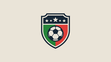 Obraz premium A shield shaped emblem displays a soccer ball centered within a green and red design topped with five white stars high quality professional detailed modern elegant