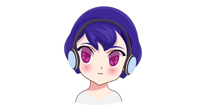 Anime girl avatar with headphones and purple hair on white background