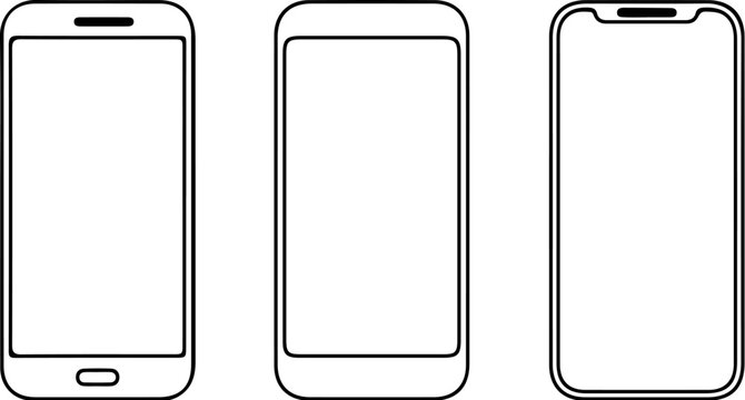 line art mobile phones, smartphone illustrations, technology icons
