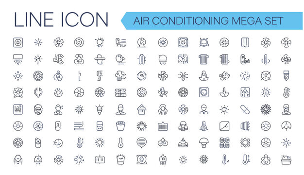 Line icons for air conditioning and climate control systems